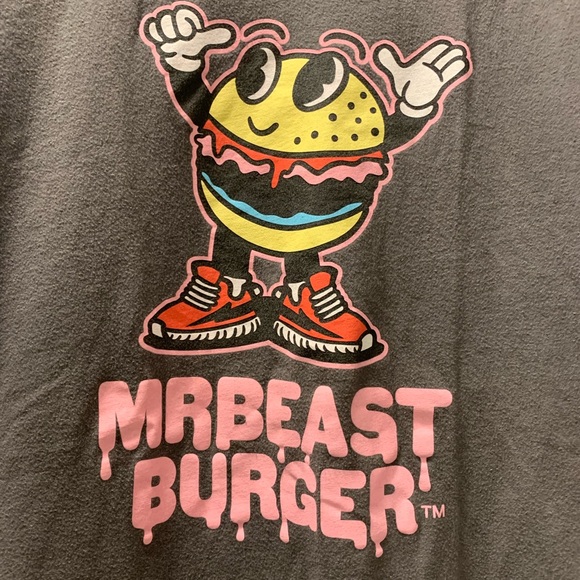 Mr Beast Burger Shirt Size S Graphic T-Shirt YouTube Gray EUC - Picture 2 of 2